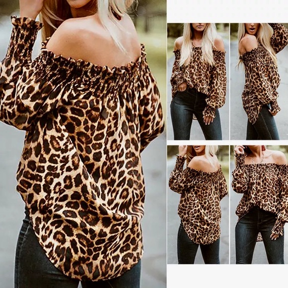 LEOPARD OFF THE SHOULDER TOP - Picture 2 of 8